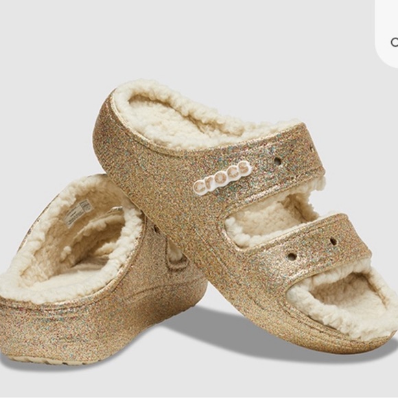 CROCS Shoes - New Crocs classic cozzzy glitter sandals Sherpa size 8